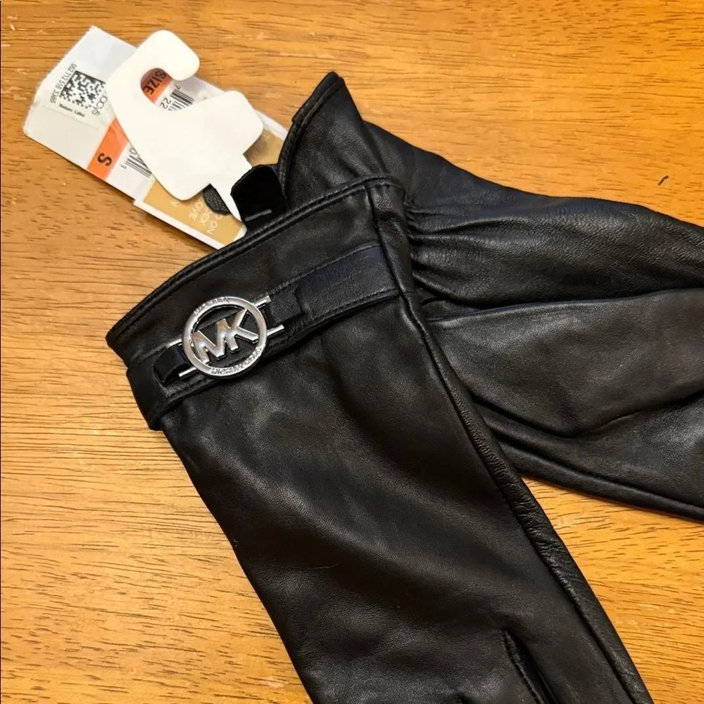 Michael Kors Black Leather Touch Tip Gloves with Logo Accent